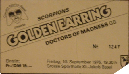 Golden Earring show ticket#1247 September 10, 1976 Basel - Sporthalle